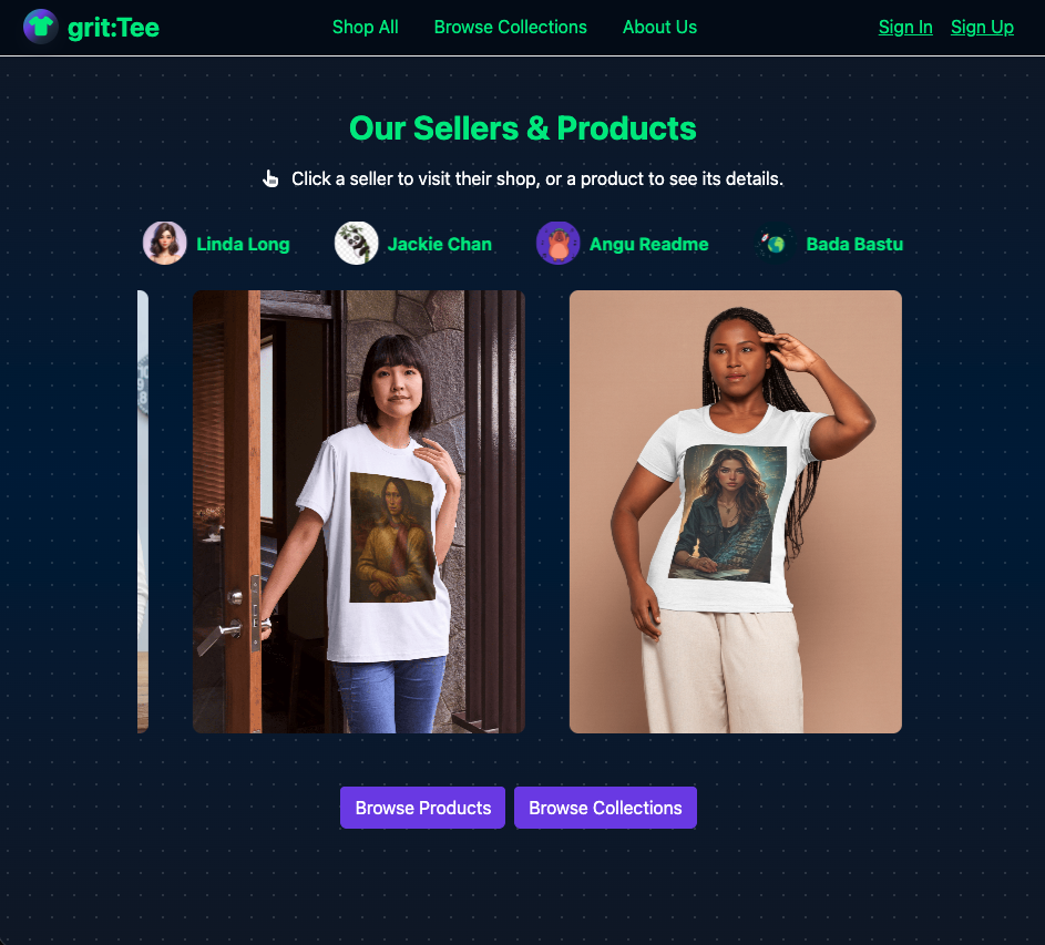 grit:Tee marketplace homepage